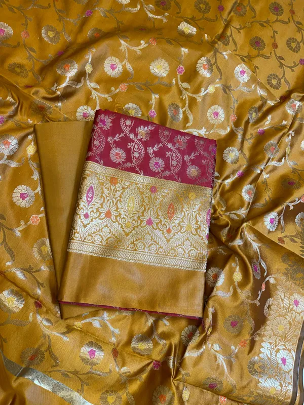 Red_Art_Silk_Floral_Zari_Mina_Jaal_Contrast_Banarasi_Suit_with_Mustard_Dupatta_625AJ_TPT13