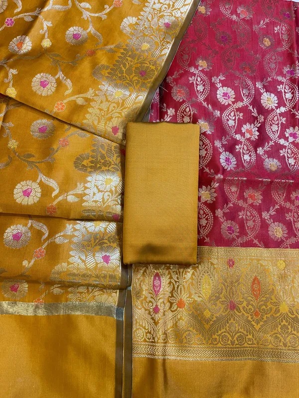 Red_Art_Silk_Floral_Zari_Mina_Jaal_Contrast_Banarasi_Suit_with_Mustard_Dupatta_625AJ_TPT13