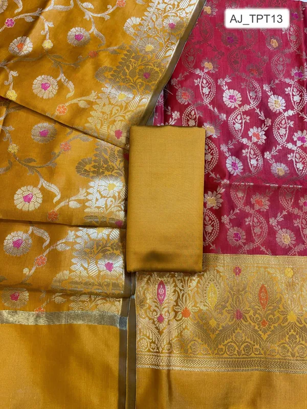 Red_Art_Silk_Floral_Zari_Mina_Jaal_Contrast_Banarasi_Suit_with_Mustard_Dupatta_625AJ_TPT13
