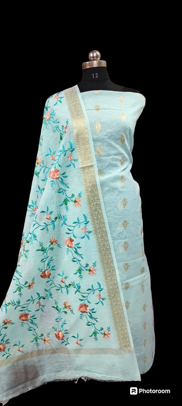 Seagreen_Linen_Silk_Floral_Zari_Booti_with_Embroidery_Jaal_Dupatta_Banarasi_Suit_1100SKL_LN29