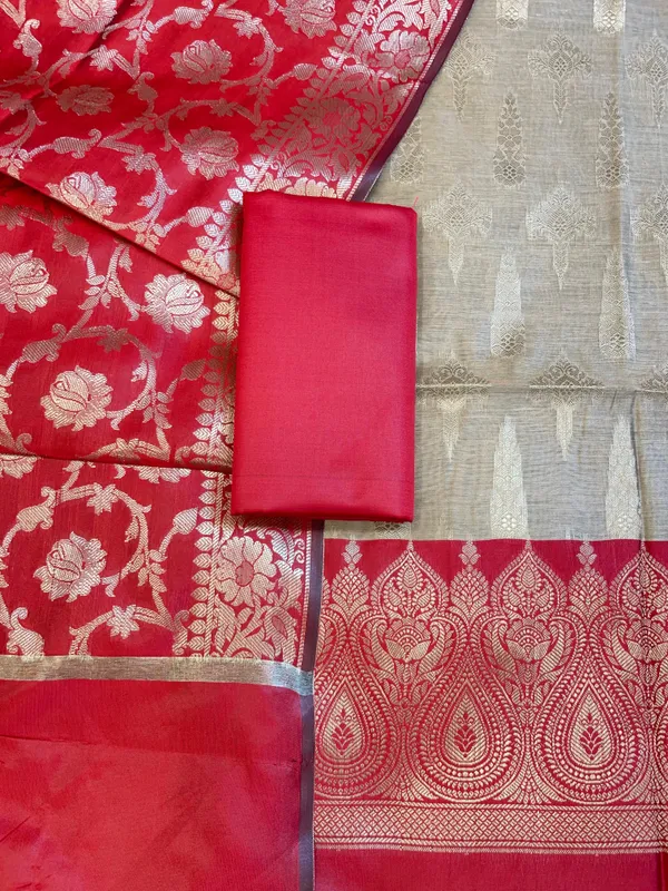 Beige_Art_Silk_Floral_Zari_Booti_Contrast_Banarasi_Suit_with_Red_Dupatta_625AJ_TPT44