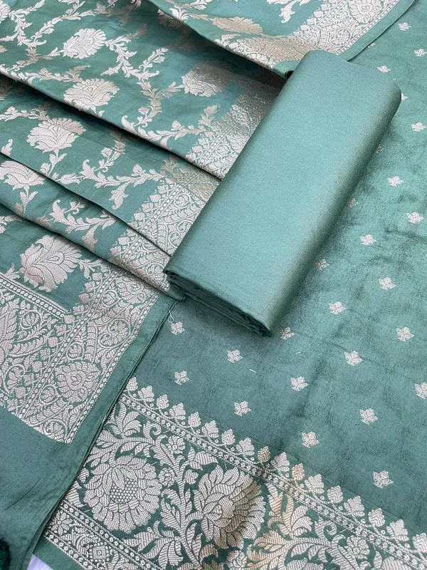 Dark_Green_Viscose_Silk_Banarasi_Suit_with_Zari_Chunri_Booti_&_Floral_Jaal_Dupatta_1050BFS_SV10