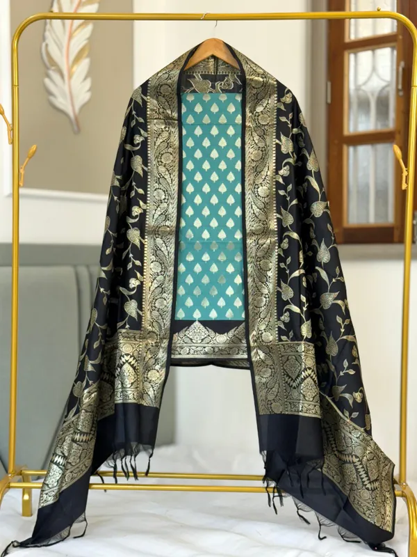 Seagreen_Katan_Silk_Floral_Zari_Booti_Contrast_Daman_Banarasi_Suit_with_Zari_Jaal_Black_Dupatta_130PNJ_KS15