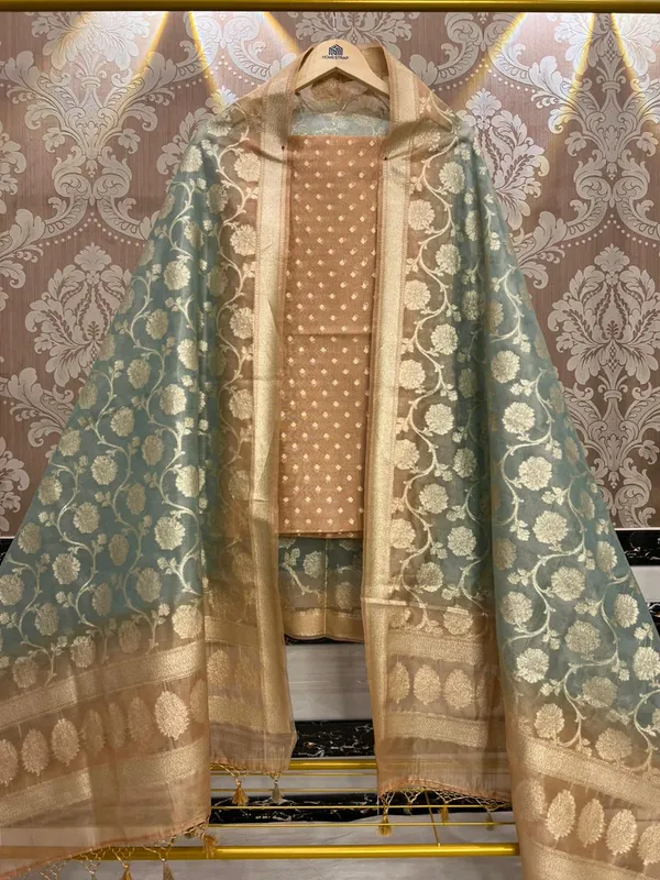 Light_Orange_Tissue_silk_Chunri_Booti_weaved_Banarasi_Suit_with_Floral_Zari_Jaal_Dual_Shade_Dyed_Dupatta_1550ASG_TS1
