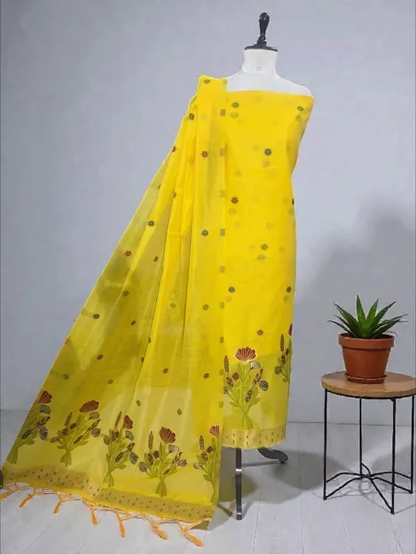 Yellow_Cotton_Silk_Jamdani_weave_Banarasi_Suit_with_Jamdani_Print_Dupatta_650SKL_JM29