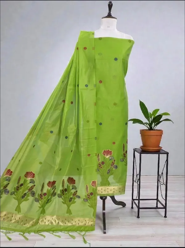 Green_Cotton_Silk_Jamdani_weave_Banarasi_Suit_with_Jamdani_Print_Dupatta_650SKL_JM35