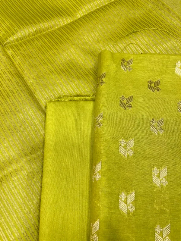 Olive_Green_Mercerize_Silk_Chunri_Booti_With_Tissue_Silk_Dupatta_Banarasi_3_Pcs_Suit_Set_Skl_Ms11