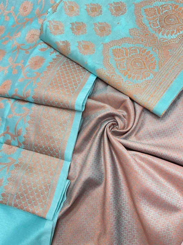 Humairah_Presents_Sea_Green_Semi_Katan_Silk_3_pcs_Suit_Set_with_Plain_Bottom_and_Top_Copper_Floral_Zari_Booti_with_Copper_Zari_Jaal_Dupatta_ASD_105