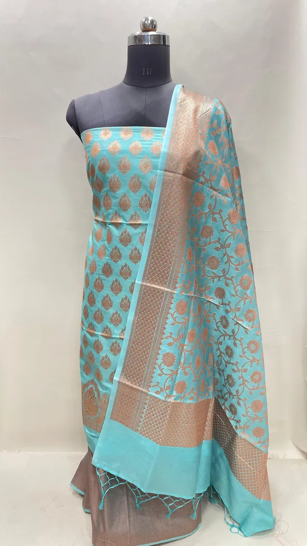 Humairah_Presents_Sea_Green_Semi_Katan_Silk_3_pcs_Suit_Set_with_Plain_Bottom_and_Top_Copper_Floral_Zari_Booti_with_Copper_Zari_Jaal_Dupatta_ASD_105