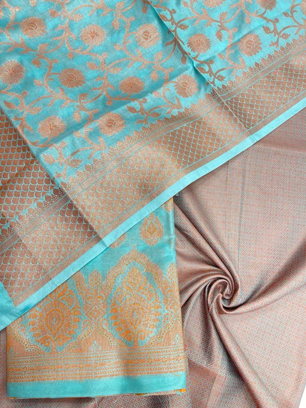 Humairah_Presents_Sea_Green_Semi_Katan_Silk_3_pcs_Suit_Set_with_Plain_Bottom_and_Top_Copper_Floral_Zari_Booti_with_Copper_Zari_Jaal_Dupatta_ASD_105