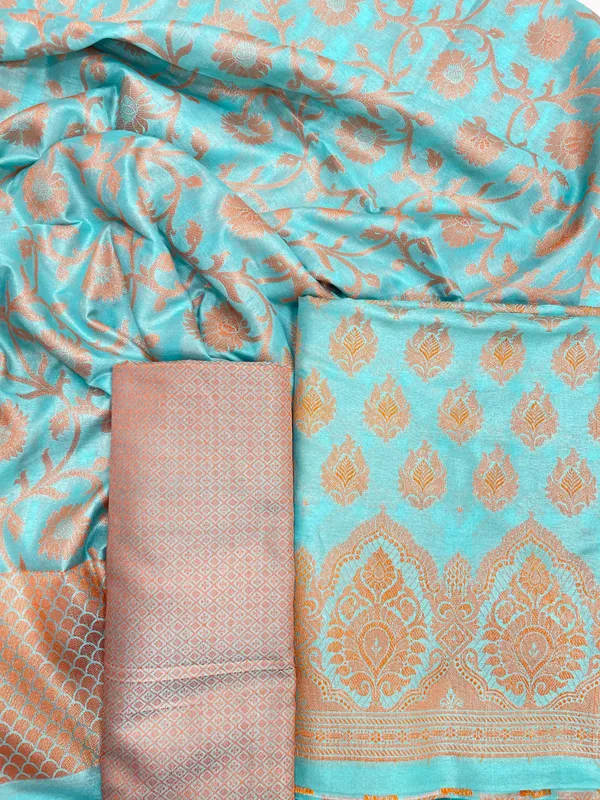 Humairah_Presents_Sea_Green_Semi_Katan_Silk_3_pcs_Suit_Set_with_Plain_Bottom_and_Top_Copper_Floral_Zari_Booti_with_Copper_Zari_Jaal_Dupatta_ASD_105