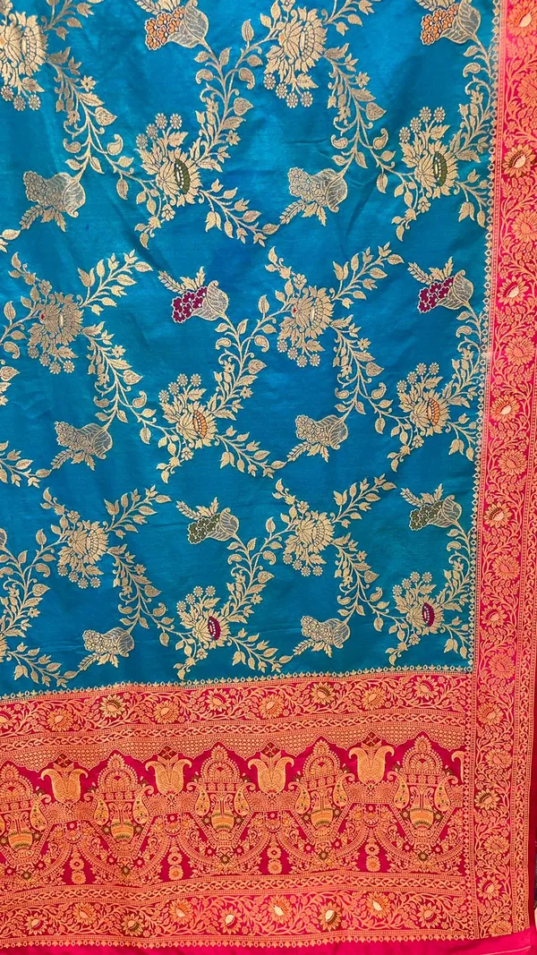 Humairah_Presents_Sky_Blue_Dupion_Silk_Floral_Mina_Zari_Jaal_with_Contrast_Magenta_Paithani_Mina_Zari_Pallu_Zari_Border_and_Magenta_Blouse
