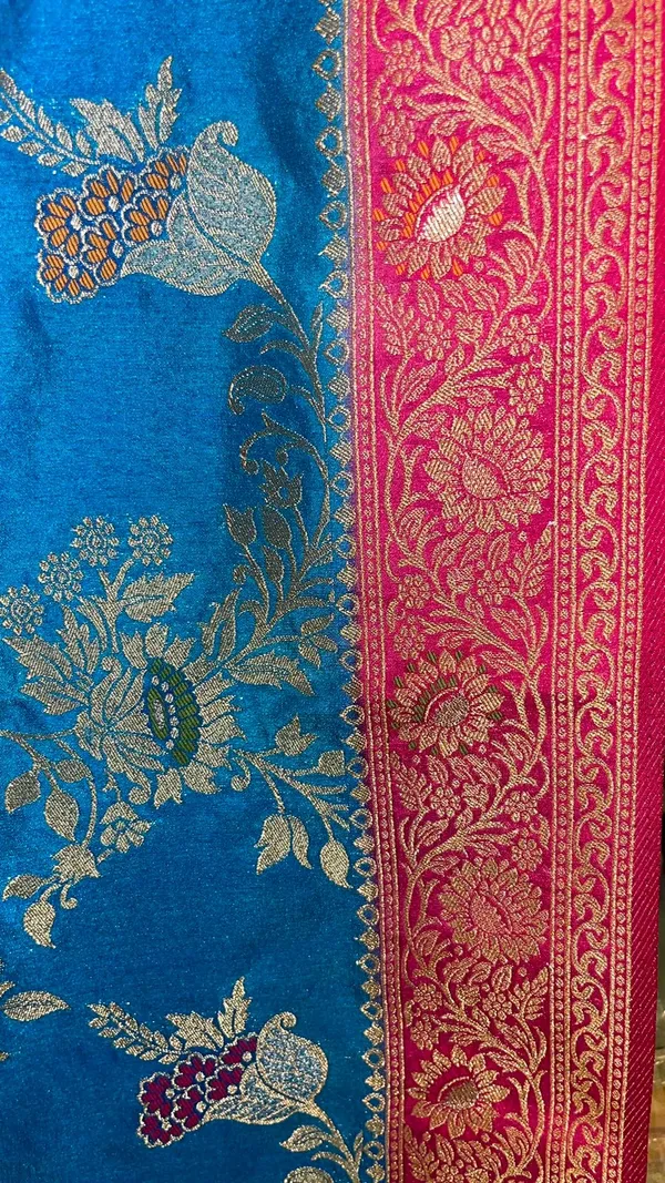 Humairah_Presents_Sky_Blue_Dupion_Silk_Floral_Mina_Zari_Jaal_with_Contrast_Magenta_Paithani_Mina_Zari_Pallu_Zari_Border_and_Magenta_Blouse