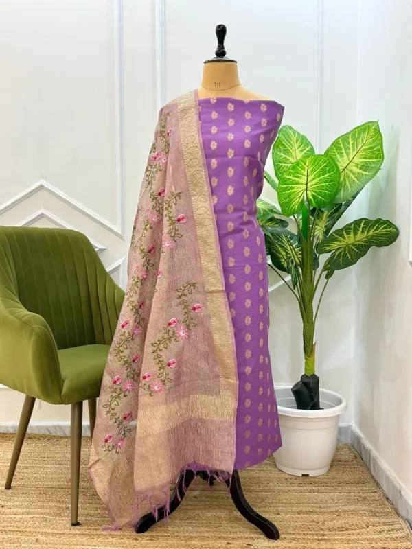 Light_Purple_Pure_Mercerised_Zari_Booti_with_Embroidery_Tissue_Dupatta_Banarasi_Suit_Set_1200SKL_PME12