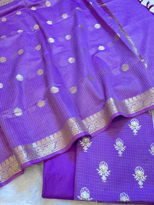 Purple_Kota_Check_Embroidery_Banarasi_3_pcs_Suit_Set_1000SKL_KC4