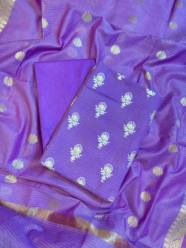 Purple_Kota_Check_Embroidery_Banarasi_3_pcs_Suit_Set_1000SKL_KC4