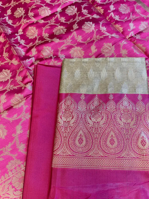 Beige_Art_Silk_Floral_Zari_Booti_Contrast_Banarasi_Suit_with_Magenta_Dupatta_625AJ_TPT60