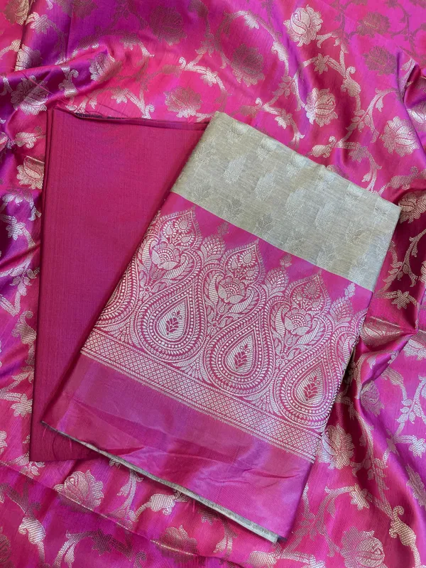 Beige_Art_Silk_Floral_Zari_Booti_Contrast_Banarasi_Suit_with_Magenta_Dupatta_625AJ_TPT60