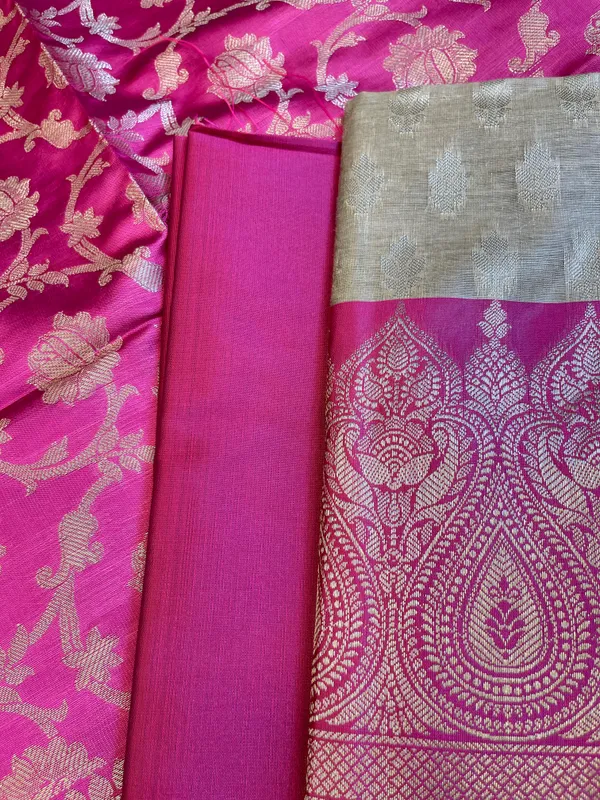 Beige_Art_Silk_Floral_Zari_Booti_Contrast_Banarasi_Suit_with_Magenta_Dupatta_625AJ_TPT60