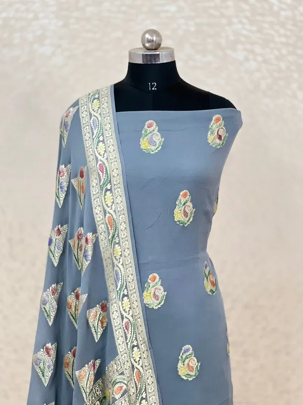 Pure_Handloom_Light_Blue_Khaddi_Georgette_Handbrush_Floral_Zari_Boota_with_Zari_Boota_Dupatta_Banarasi_Suit_Set_7000SKL_KG11