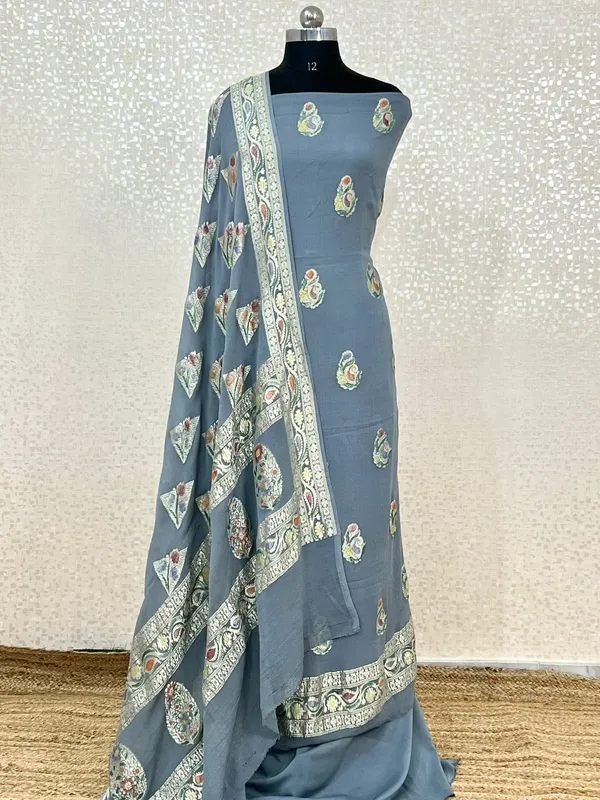 Pure_Handloom_Light_Blue_Khaddi_Georgette_Handbrush_Floral_Zari_Boota_with_Zari_Boota_Dupatta_Banarasi_Suit_Set_7000SKL_KG11