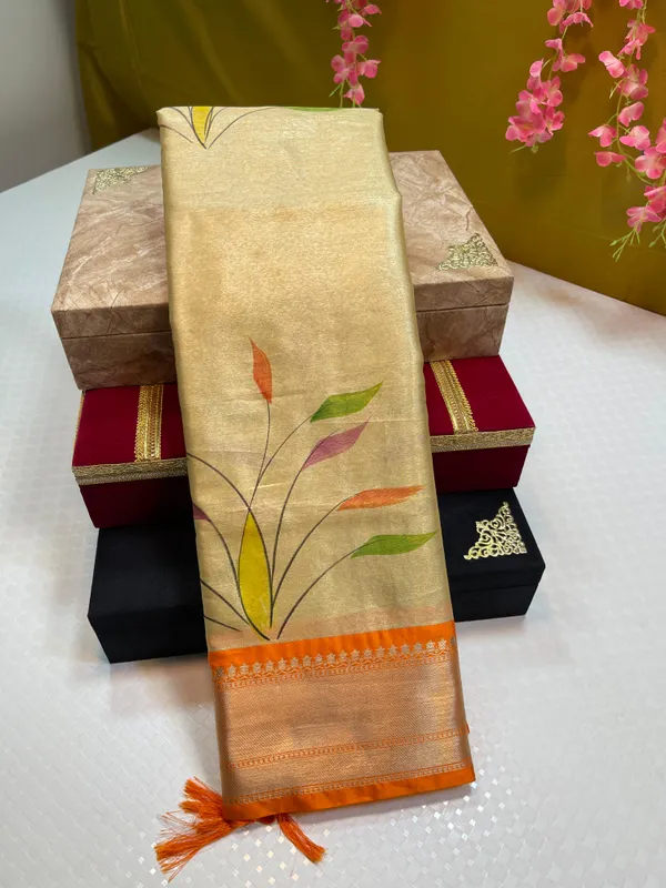 Gold_Tissue_Silk_Handbrush_Painted_Floral_Boota_with_Contrast_Orange_Border_MS_TS3