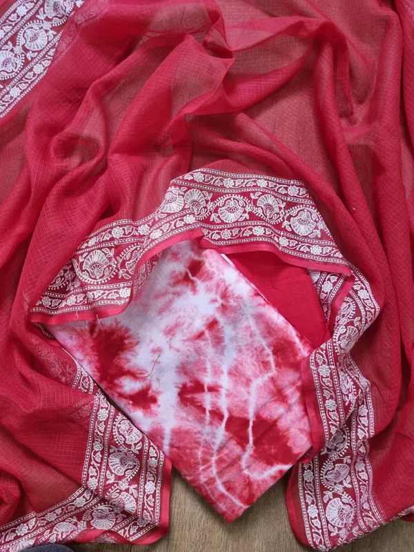 Red_Pure_Mercerise_Silk_Marble_Dyed_Banarasi_Suit_with_Plain_Embroidery_Border_Dupatta__1100SKL_CMD1