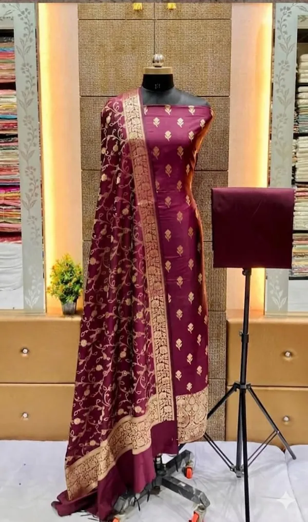 Wine_Katan_Silk_Floral_Zari_Booti_Daman_Banarasi_Suit_with_Alfi_Zari_Jaal_Dupatta_800SKL_KSD28