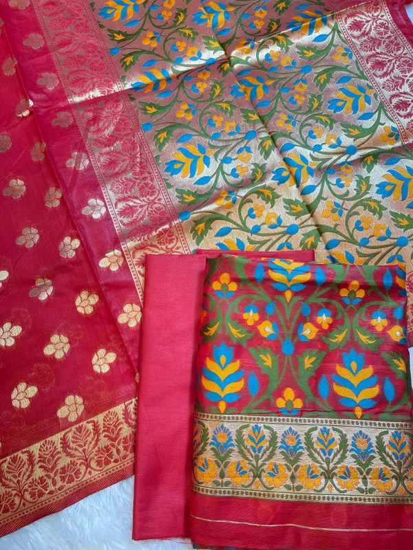 Dark_Pink_Jamdani_Weave_Cotton_Banarasi_3_pcs_Suit_Set_600SKL_JM8