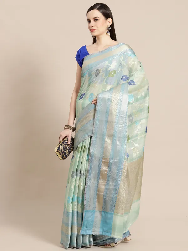 Turquoise_Matka_Silk/Silk_Blend_Banarasi_Sarees_For_Women_GEMTKSLK_198