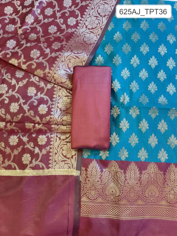 Seagreen_Art_Silk_Floral_Zari_Chunri_Booti_Contrast_Banarasi_Suit_with_Maroon_Dupatta_625AJ_TPT36