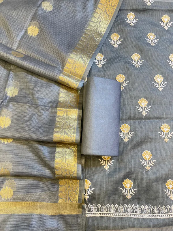 Black_Kota_Check_Embroidery_Banarasi_3_pcs_Suit_Set_1000SKL_KC5