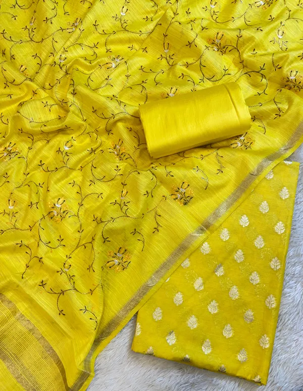 Yellow_Mercerise_Cotton_Floral_Zari_Booti_with_Embroidery_Dupatta_Banarasi_Suit_125IM_PCME6
