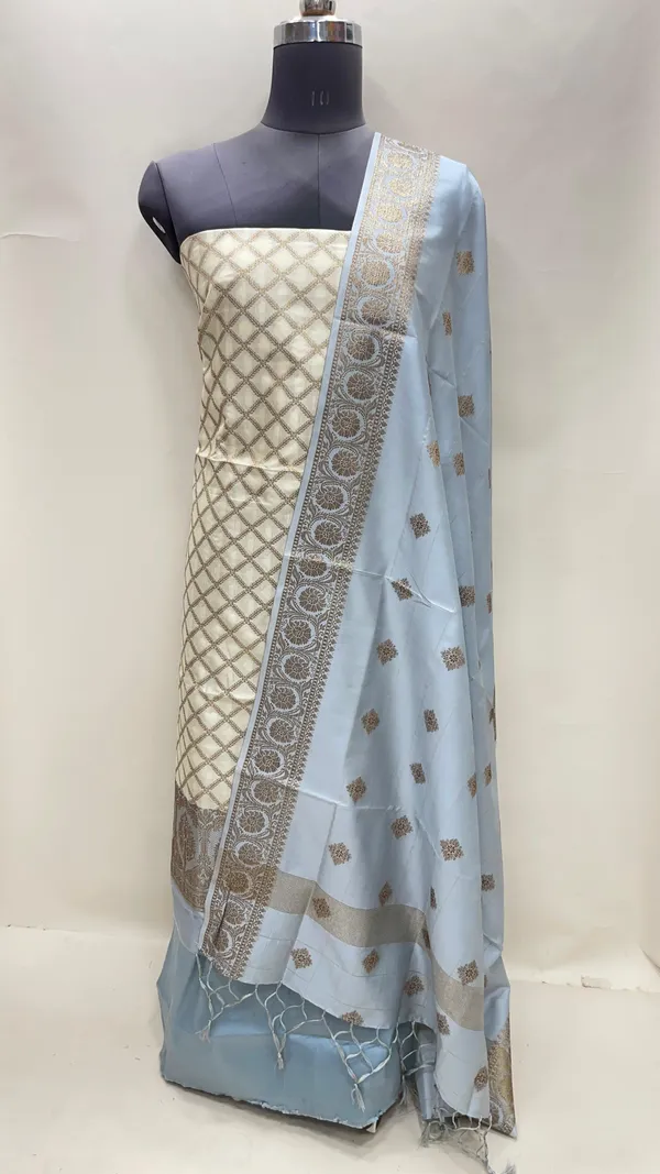 Humairah_Presents_Off_white_Semi_Katan_Silk_Checkered_Striped_3_pcs_Suit_Set_with_Contrast_Grey_Plain_Bottom_and_Floral_Zari_Booti_Grey_Dupatta_ASD_128