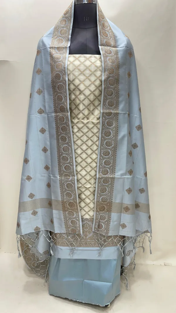 Humairah_Presents_Off_white_Semi_Katan_Silk_Checkered_Striped_3_pcs_Suit_Set_with_Contrast_Grey_Plain_Bottom_and_Floral_Zari_Booti_Grey_Dupatta_ASD_128