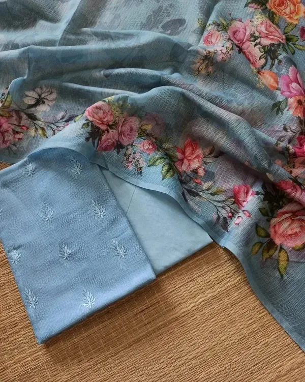 Blue_Mercerise_Kota_Check_Embroidery_Booti_with_Digital_Print_Dupatta_Banarasi_Suit_Set_1100SKL_KC7