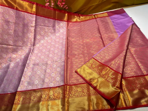 Lavender_Semi_Pure_Kanjeevaram_Silk_Contrast_Red_Border_Banarasi_Saree_MS_KS6