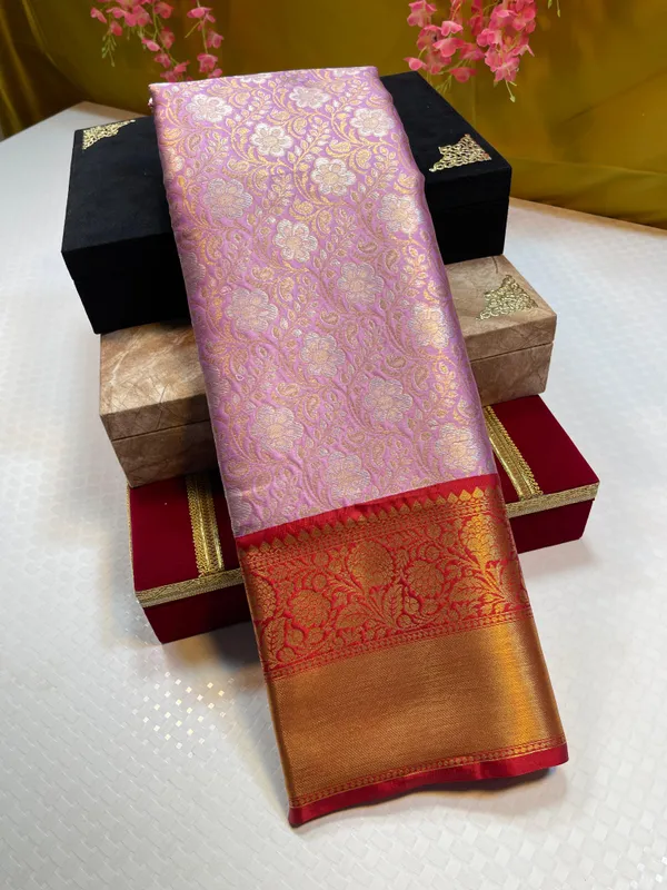 Lavender_Semi_Pure_Kanjeevaram_Silk_Contrast_Red_Border_Banarasi_Saree_MS_KS6