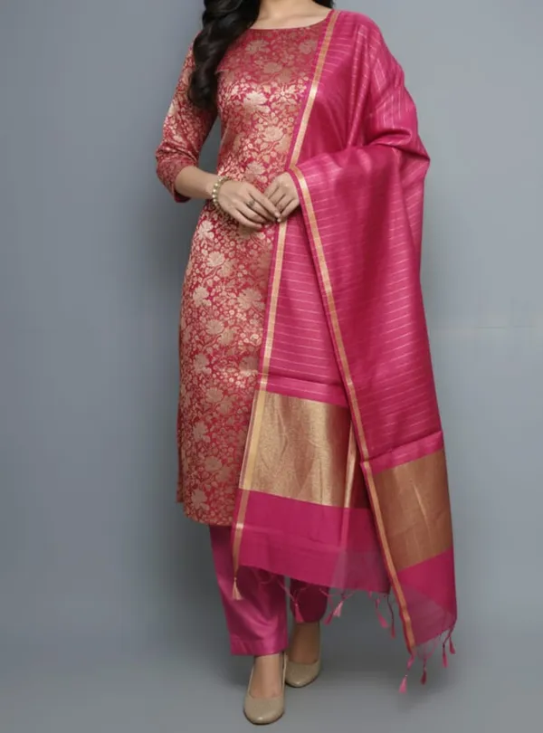 Pink_Silk_Brocade_Resham_Zari_Banarasi_Suit_with_Cotton_Stripe_Zari_Dupatta_600SKL_MB3