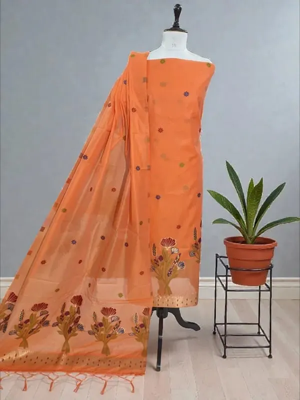 Orange_Cotton_Silk_Jamdani_weave_Banarasi_Suit_with_Jamdani_Print_Dupatta_650SKL_JM28