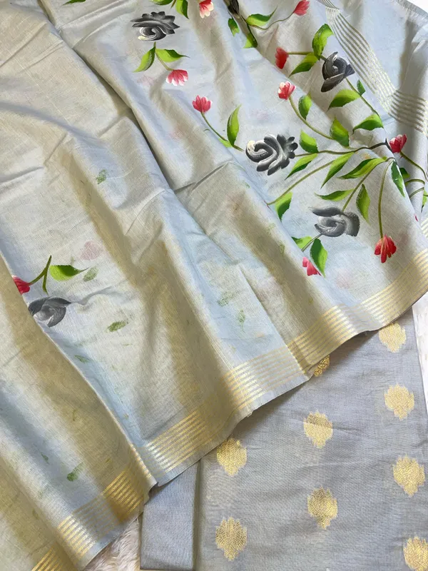 Grey_Pure_Mercerize_Silk_Zari_Booti_3_pcs_Suit_set_with_Handpainted_Dupatta_1000SKL_PM4