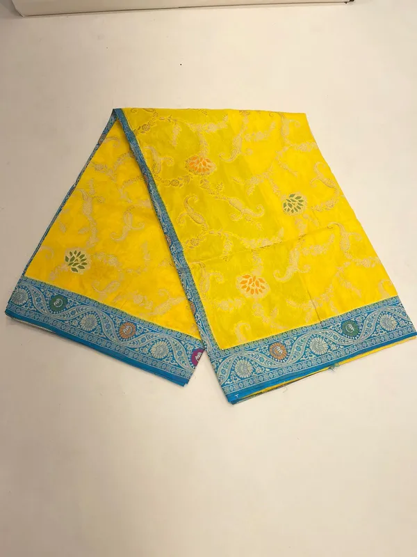 Humairah_Presents_Yellow_Dupion_Silk_Floral_Mina_Zari_Jaal_with_Contrast_Sky_Blue_Paithani_Mina_Zari_Pallu_Zari_Border_and_Sky_Blue_Blouse
