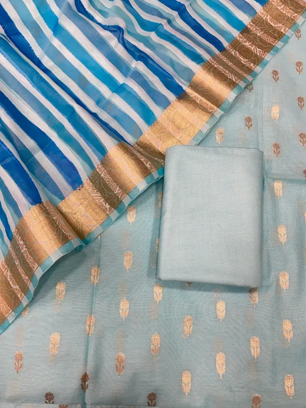 Sky_Blue_Chanderi_Floral_Zari_Booti_With_Handbrush_Stripe_Dupatta_Banarasi_3Pcs_Suit_Set_Skl_Cs2
