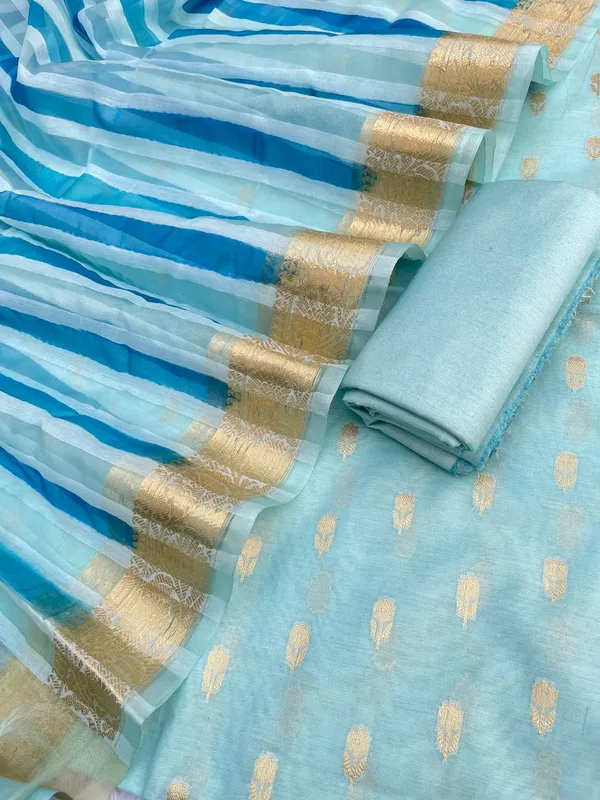 Sky_Blue_Chanderi_Floral_Zari_Booti_With_Handbrush_Stripe_Dupatta_Banarasi_3Pcs_Suit_Set_Skl_Cs2