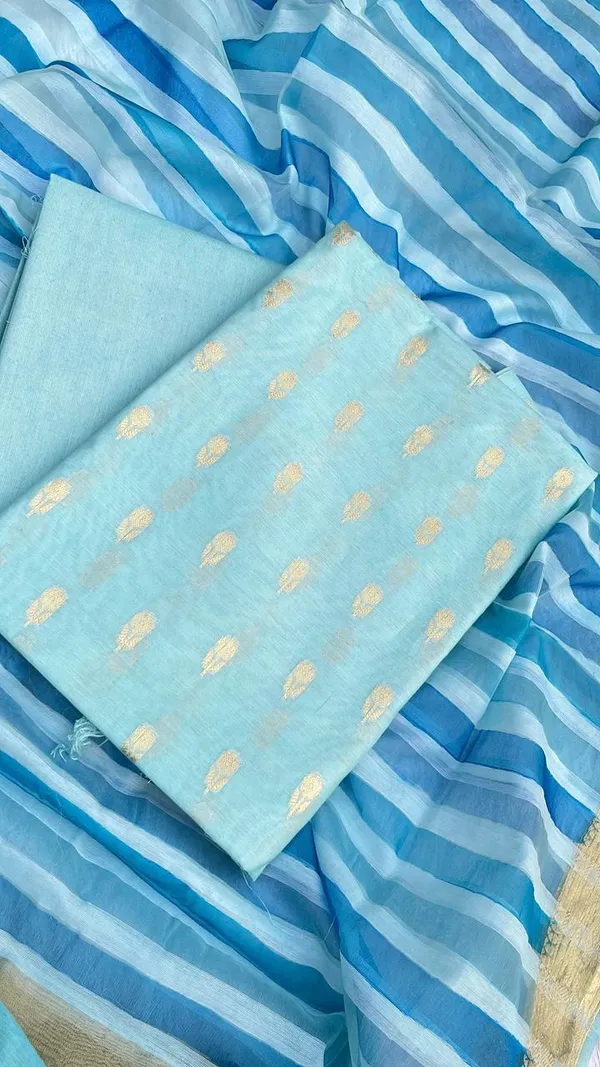 Sky_Blue_Chanderi_Floral_Zari_Booti_With_Handbrush_Stripe_Dupatta_Banarasi_3Pcs_Suit_Set_Skl_Cs2