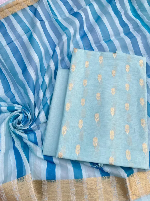 Sky_Blue_Chanderi_Floral_Zari_Booti_With_Handbrush_Stripe_Dupatta_Banarasi_3Pcs_Suit_Set_Skl_Cs2