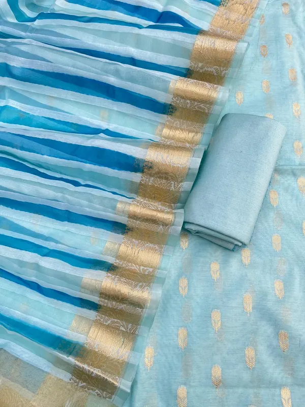 Sky_Blue_Chanderi_Floral_Zari_Booti_With_Handbrush_Stripe_Dupatta_Banarasi_3Pcs_Suit_Set_Skl_Cs2