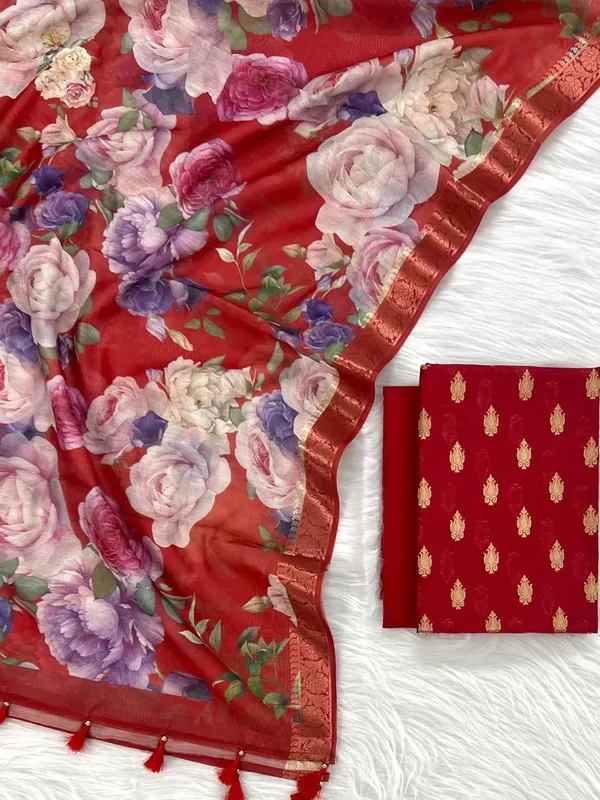 Red_Cotton_Silk_Zari_Booti_With_Digital_Print_Dupatta_Banarasi_3_Pcs_Suit_Set_Skl_Cd1