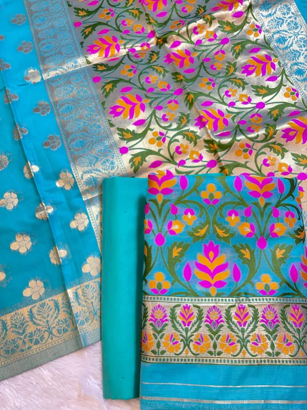 Sky_Blue_Jamdani_Weave_Cotton_Banarasi_3_pcs_Suit_Set_600SKL_JM9