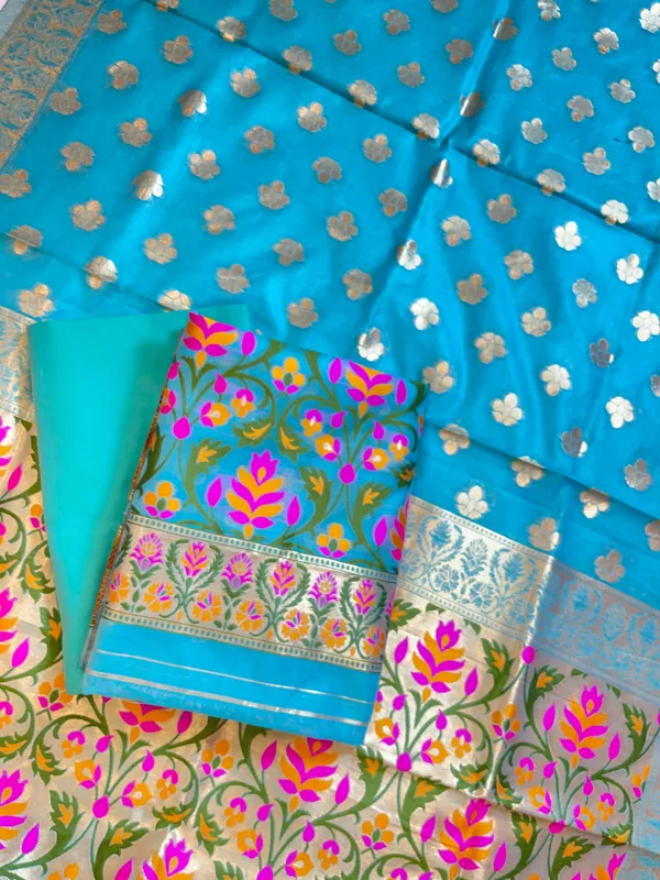 Sky_Blue_Jamdani_Weave_Cotton_Banarasi_3_pcs_Suit_Set_600SKL_JM9